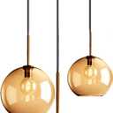 3-Light Spherical Amber Glass Pendant Lighting Globe Glass Hanging Lamp Chandelier Hanging Light (Amber)