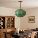 Green Milk Glass Pendant Light, Milk Glass Ceiling Light Fixture, Semi Flush Mount Pendant Light Vintage Schoolhouse Ceiling Light for Kitchen Island, Living Room, Dining Room, Bedroom (15 Inch)