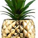 Artificial Succulent Pineapple Plant in Ceramic Pot Ananas Potted Artificial Plant Faux Succulents Home Office Tabletop Wedding Party Decoration (Gold)