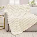 Tejoe Cozy Soft Faux Fur Blanket, Super Heavy Warm Fluffy Thick Throw for Couch & Bed Home Decor, Fuzzy & Plush Striped Blanket for Women, 60"x80", Beige