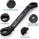 DISEN 10-Piece Double Offset Box End Reversible Ratcheting Wrench Set, SAE (1/4-7/8 inch) & Metric (6-21mm) Heavy Duty Ratcheting Wrench Set for Narrow Space, Rolling Pouch