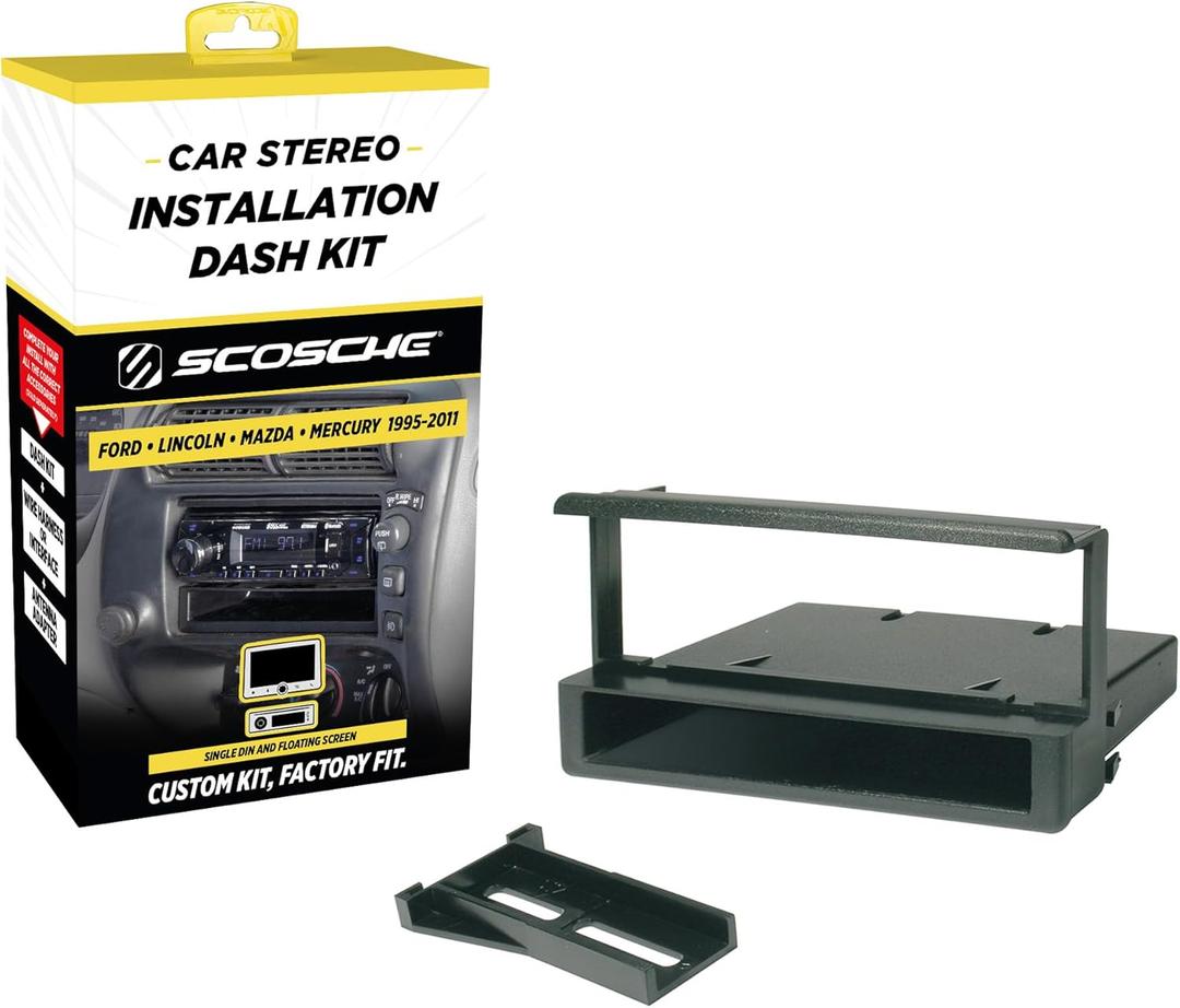 Scosche FD1423B Single DIN Radio Dash Kit Compatible with Select 1995-11 Ford, Lincoln, Mazda and Mercury Vehicles - Aftermarket Car Stereo Installation Kit - See Fit Guide in Images for Your Vehicle
