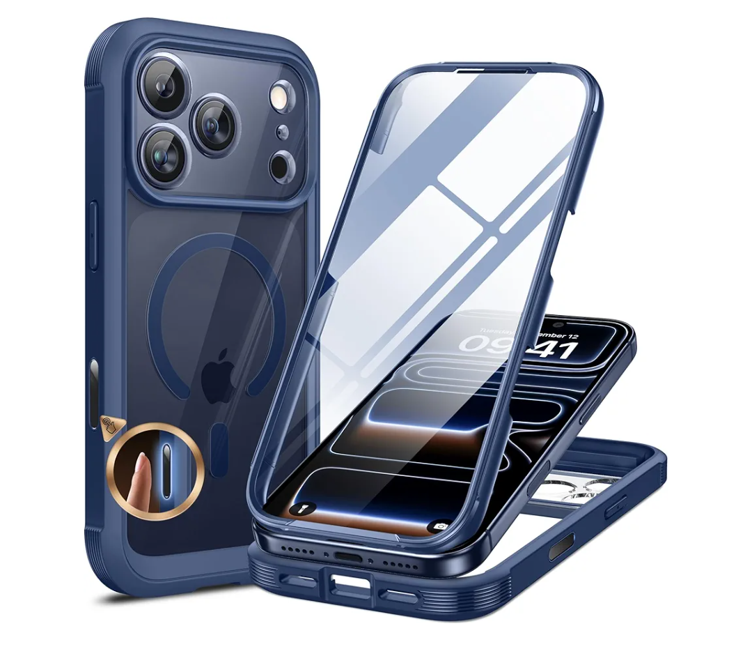 Miracase for iPhone 17 Pro Max Case 6.9" Full-Body Phone Case with Built-in Glass Screen Protector& Full Camera Protector,[Magnetic with MagSafe] Drop Proof 17 ProMax Cover, Blue