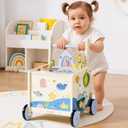 ROBUD Wooden Baby Push Walker, Marine Theme Learning Walking Toys, Adjustable Height Baby Walker with Decelerator, Montessori Toys for Baby Age 10 Months+, WRP23