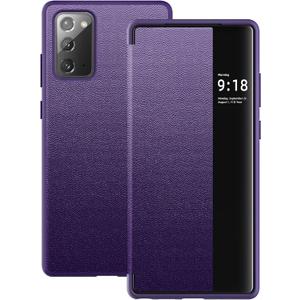 Note 20 Flip Case for Samsung Galaxy Note 20 5G Case, Clear View Slim PU Leather Shockproof Cover for Samsung Note 20 Phone Case Rugged Hard PC Silicone 360 Anti-Scratch Protective Case (Purple)
