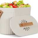 Odorless Counter Top Compost Bucket with Lid - Yatmung Small Kitchen Compost Bin Countertop - Narrow Sustainable Bamboo Composting Pail - Indoor Composter - Slim Food Waste Bin for Kitchen - Cream -