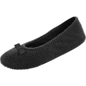 isotoner Women's Diamond Microterry Ballerina Slippers (9.5-10.5, Black Chevron)