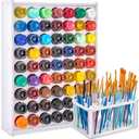 Juexica 63 Holes Acrylic Paint Holder Organizer Storage for 2 oz Bottle Craft Paints with Paintbrush Pens Markers Stand Vertical Wall Mounted Stand Plastic Storage Tower