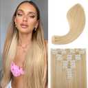 REECHO Hair Extensions, 11PCS Clip in Hair Extensions 24" Long Straight hair extensions HE005 Natural Soft Synthetic Hairpieces for Women  Golden Blonde with Highlights