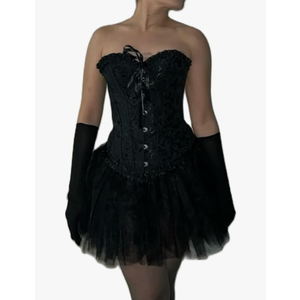 Women's Halloween Swan Cosplay Skirt Sets Ruffled Tulle Swan-Themed Costume Matching Top Elegant Spooky Outfits, M