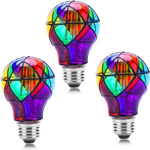 Lpraer 3 Pack Edison Stained Glass LED Light Bulb E26 Base A60 3.5W LED Colored Light Bulbs for Table Lamp, Chandelier, Floor Lamp, Wall Sconces