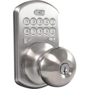 MiLocks CKK-02SN Titan Keyless Entry Door Lock - Deadbolt Smart Door Knob Handle with Backlit Electronic Keypad, Adjustable Latch and Audible Tones for Interior Front Doors & More, Satin Nickle