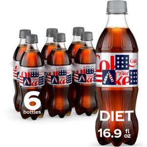 Diet Coke Diet Soda, 16.9 fl oz Bottles, 6 Pack - Cola Soft Drinks (EXP 08/31/26)