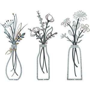 Nonforgetta Rustic Farmhouse Metal Flower Wall Art  Set of 3 Floral Decorations for Living Room, Bedroom, or Bathroom  Minimalist & Elegant Wall Dcor Gift (light blue)