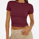 Trendy Queen Womens Short Sleeve T Shirts Summer Crop Tops Basic Slim Fit Gym Workout Y2k Clothes (Red, L)