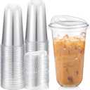50 Sets Clear Plastic Coffee Cups with Sip Lids, Disposable Plastic PET Crystal Cups for Iced Coffee, Smoothie, Cold Beverage, Drink Shops and Party Catering(Clear,18 oz)
