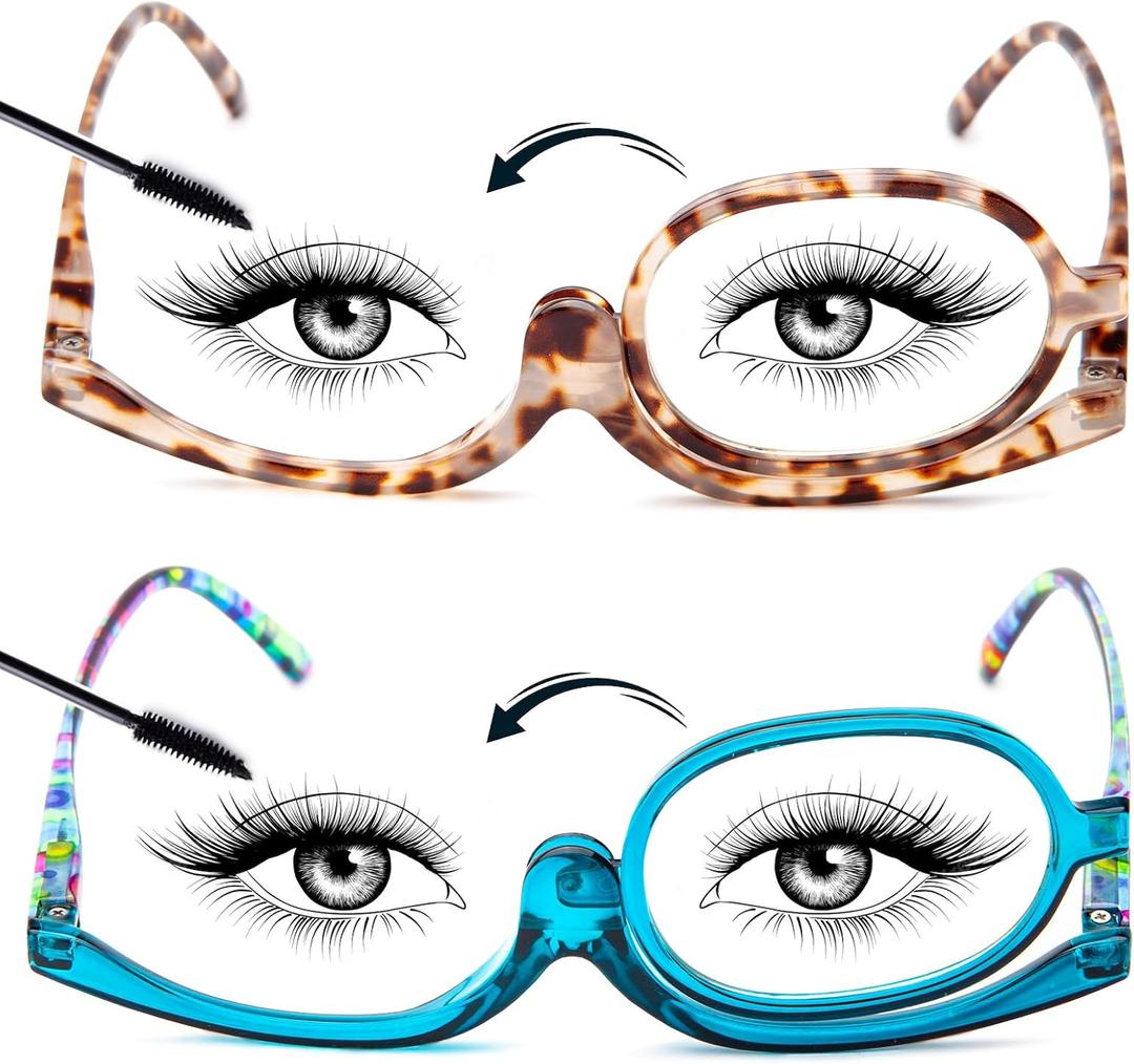 JO 2 Packs Makeup Reading glasses Magnifying Readers for Women with Spring Hinge One Eye Cosmetic Readers Rotating Lens (Tortoise/Blue, 3.50, x)