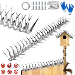 Bird Spikes,158 inch Stainless Steel Bird Deterrent Spikes,Raccoon and Snake Deterrent,Squirrel Baffles for Bird Feeders,Pigeon Spikes for Outside,Anti climb spikes Garden Fences and Fruit Trees