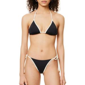 Women Triangle String Bikini Set Color Block Two Piece Brazilian Swimsuit Spaghetti Strap Tie Swimwear (M)