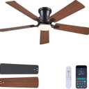 JSAITEE 52Inch Ceiling Fan with Lights and Remotes, Modern Smart Flush Mount Ceiling Fans,DC Reversible Motor, 3CCT Dimmable,Noiseless,Dual Finish, Brown 6 Speeds Ceiling Fan for Indoor/Outdoor