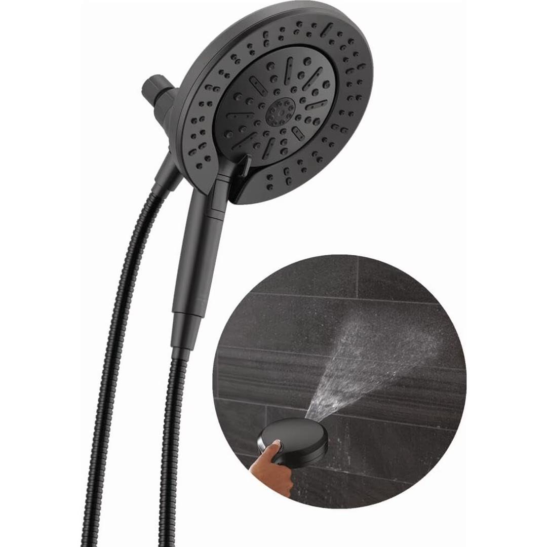 Delta 6Setting In2ition 2in1 Dual Shower Head with Handheld High Pressure ProClean Spray, Matte Black Detachable Shower Head with Hose, 1.75 GPM Flow Rate, Matte Black 75655BL