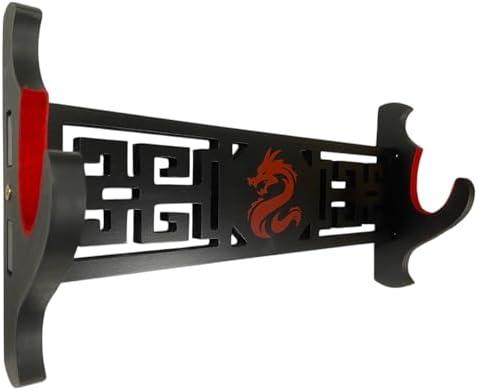 Shadow Cutlery Sword Wall Mount Katana Display Wood Red Felt , Black Display Red Imperial Dragon (Single Stand)