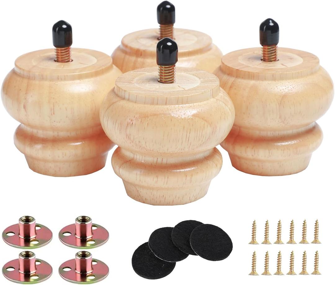 2 inch Furniture Legs Bun Feet DIY Replacement for Cabinet Sofa Ottoman TV Stand Loveseat Dresser Set of 4