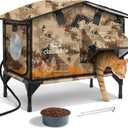 Upgraded Heated Cat House for Outside Escape Door, Highly Insulated Heated Outdoor Cat House Waterproof Awning, Weatherproof Outdoor Feral Cat Shelter for Stray Winter (22.0"L x 12.0"W x 20.0"H, Desert Camo)