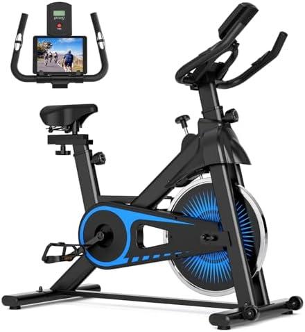 UPREIGN Indoor Cycling Bike - Adjustable Resistance Stationary Bike for Home Exercise, Indoor Cycling Bike with Smartphone Holder, LCD Display and Heart Rate Monitor, Blue