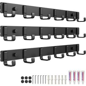 Wall mountde Coat Rack(3-Pack) 6 Hanging Hooks Entryway Bedroom Bathroom Kitchen for Coat Hooks,Glue Installation Does Not Require Drilling