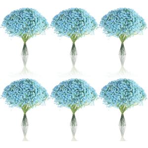 Grevosea 120 Pcs Blue Babys Breath Artificial Flowers, Artificial Flowers Bulk Real Touch Flower for Wedding Party Home Garden Decoration