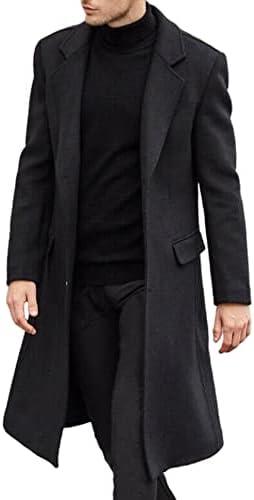 SOMTHRON Men's Casual Trench Coat Slim Fit Notched Collar Long Jacket Overcoat Single Breasted Pea Coat wih Pockets BL-L at Amazon Mens Clothing store (Large)
