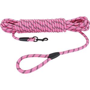 Long Dog Leash for Training 30Ft-Reflective Nylon Rope with Swivel Hook-Recall Agility Lead for Large Small Medium Dogs Outside Walking Hiking-Pink Diam 1/2"