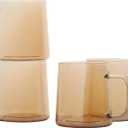Set of 4 Amber Glass Coffee Mugs, 10 Ounces Glass Mugs, Tea Cup, Drinking Glasses