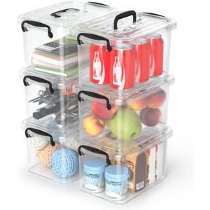 Plastic Storage Containers with Lids - 6 Pack 6 Quart Clear Storage Bins with Lids, Stackable Storage Containers for Organizing, Small Plastic Storage Box with Lid, Black Handle and Latches Plastic Storage Containers with Lids - 6 Pack 6 Quart Clear Storage Bins with Lids, Stackable Storage Containers for Organizing, Small Plastic Storage Box with Lid, Black Handle and Latches