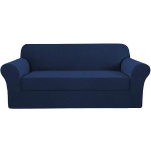 H.VERSAILTEX High Stretch Jacquard 2 Pieces Sofa Cover Couch Cover Furniture Sofa Slip Covers for Living Room, Polyester Spandex Jacquard Fabric Suit for T Cushion/Box Cushion (Sofa 72"-88", Navy)