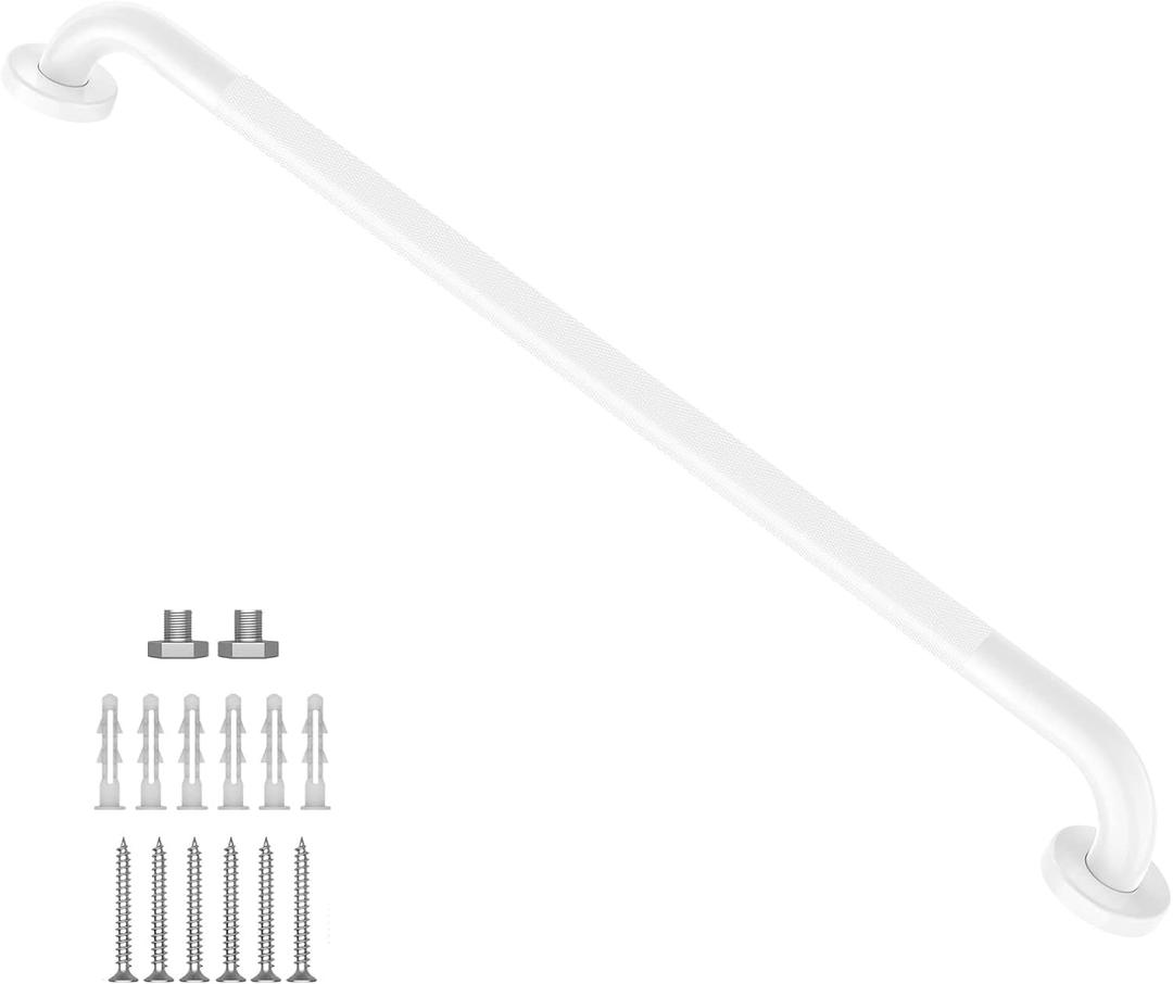 White Shower Grab Bar w/Anti-Slip Knurled Grip 36 Inch, Zepolu Stainless Steel Bathroom Handicap Grab Bars, Safety Bar Balanced Handrail, Handicap Injury Elderly Senior Assist Support Shower Handle