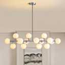 39'' Brushed Nickel and Milky White Mid Century Modern Pendant Lights Dimmable Glass Globe Sputnik Chandelier 16 Lights Linear Chandelier Light Fixtures for Kitchen Island Dining Room