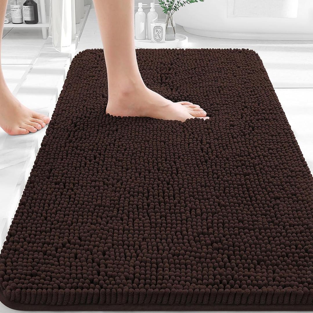 OLANLY Bathroom Rugs 30x20, Extra Soft Absorbent Chenille Bath Rugs, Rubber Backing Quick Dry, Machine Washable Bath Mats for Bathroom Floor, Tub and Shower, Home Decor Accessories, Brown