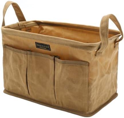 Tool Pouch, Heavy Duty 16oz Waxed Canvas Tool Bag, Rectangle Foldable Open Top Tool Bags with Handles, 7 Pockets | 13.8 x 7.8 x 7.8 Inches