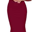 BORIFLORS Women's Ruched Bodycon Long Sleeve Maxi Dress Mesh Square Neck Cocktail Party Long Dresses (Red, L)