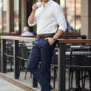 ESSYSHE Men’s Slim Fit Flat Front Dress Pants Wrinkle Free Khaki Casual Pants 8252Navy D32x32