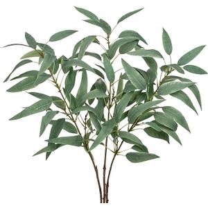 Faux Eucalyptus Stems Willow Eucalyptus Leaves 34” Long Fake Salix Leaves 3 Pcs Artificial Greenery Stems for DIY Bouquet Arrangements Centerpieces Shower Decorations-Artificial Eucalyptus Stems