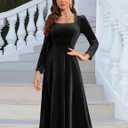 BeryLove Women Velvet Dress Cocktail Party Evening Dresses Long Sleeve Wedding Guest Formal Dresses (Black, XXL)