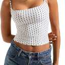 SUUKSESS Women Double Line Square Neck Tank Top Summer Y2K Going Out Basic Cami Shirt (White, S)