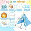Teepee Tent, 6 Pack with Air Mattress (64"x28"), Sleeping Bag, Star Lights, Eye Mask, Banner, 6 Pompoms, Indoor Canopy Tent for Parties & Relaxation (Blue)