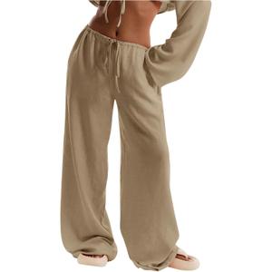 Women's Cover Up Beach Pants Drawstring Waist Wide Leg Loose Bathing Suit Cover Up Pants Beige X-Large (Beige, XL)