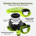 Pecute 32ft Retractable Dog Leash with Reflective Strips, 360 Tangle-Free, One-Button Control & Sturdiness Nylon Material, Long Leash Retractable with Poop Bag Holder for Medium Large Dog