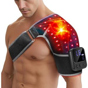 Cordless Red Light Therapy for Shoulder with Massage, 5000mAh Battery Portable Red Light Therapy for Shoulders & Joint Comfort Wearable Shoulders Massage Wrap (Gray)