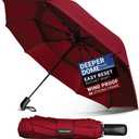 Vented Travel Umbrella | Strong Compact Windproof Umbrella | Deep Dome Coverage | Auto Open/Close | Portable Pop Up with Large Coverage | Fits Car & Backpack (Red)
